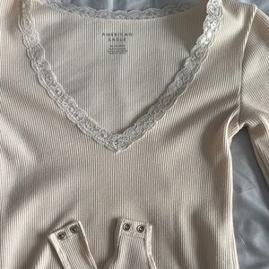 American Eagle Outfitters Cream Lace Trim Bodysuit